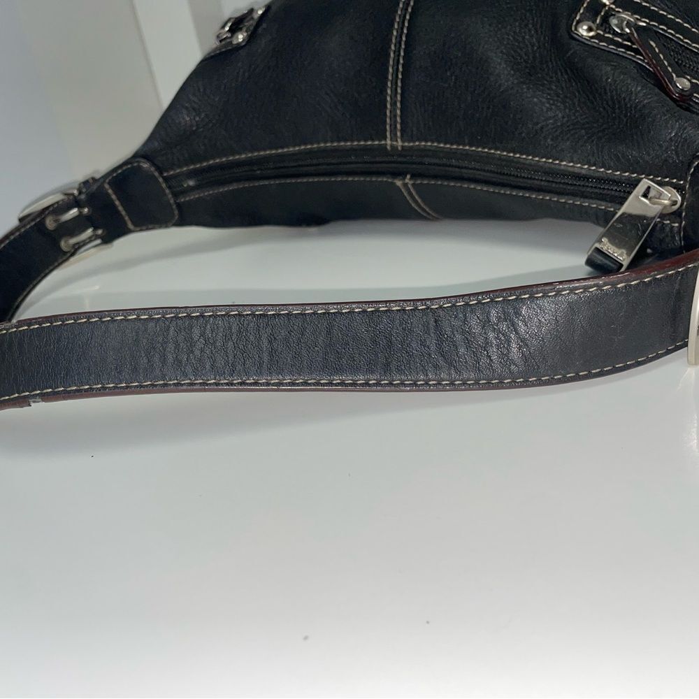 Tignanello Black Leather Shoulder Bag with Silver Accents - Picture 6 of 7